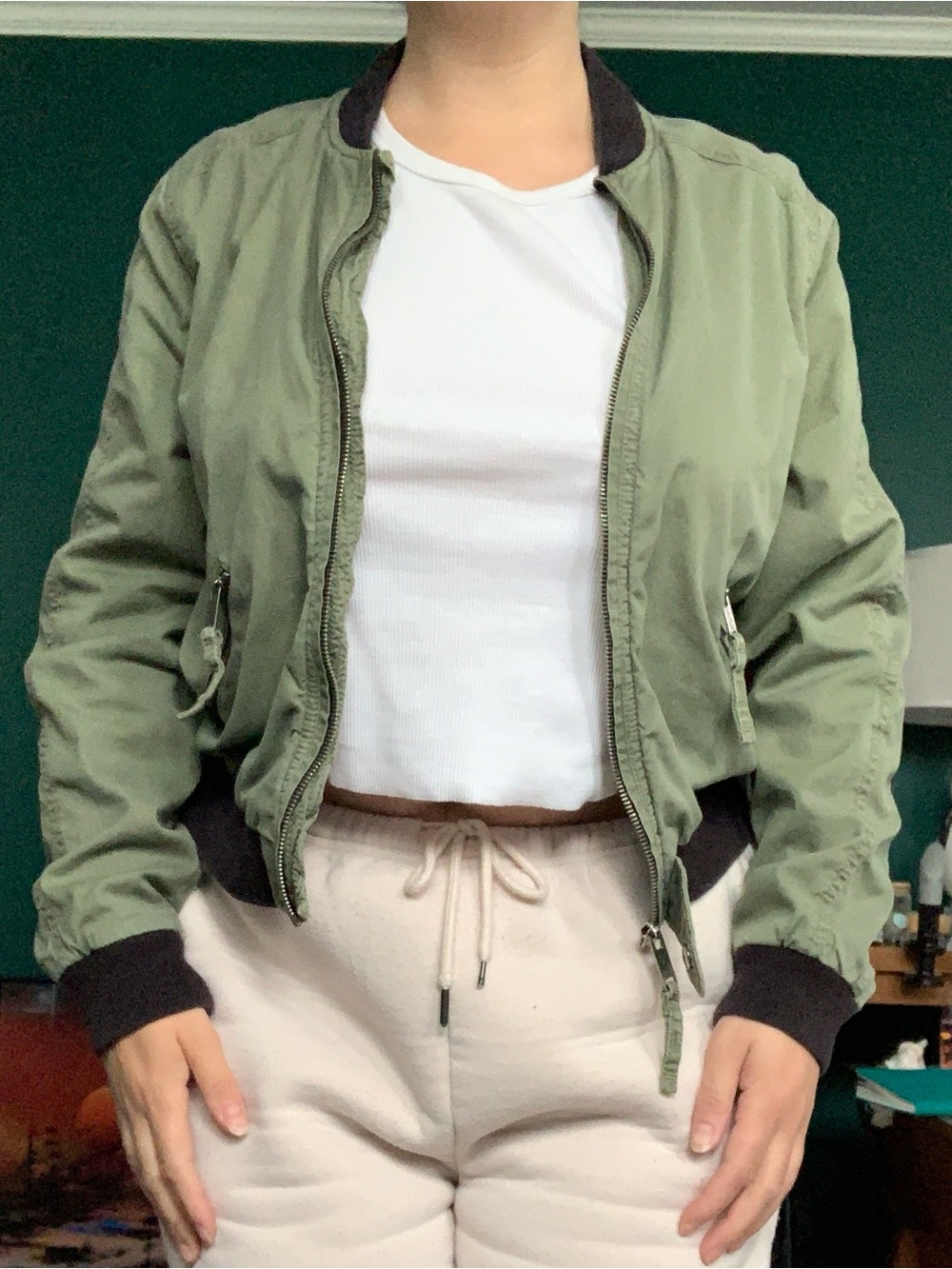 Hollister Olive Green jacket with black trim